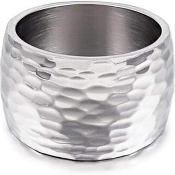 15MM Stainless Steel Classical Simple Plain Hammered Surface Wedding Band Ring - Picture 1 of 3